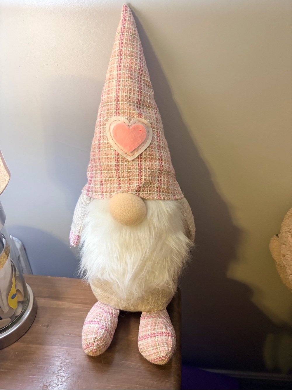 Rae Dunn Pink Plaid Valentine Gnome - Home Holiday Decor